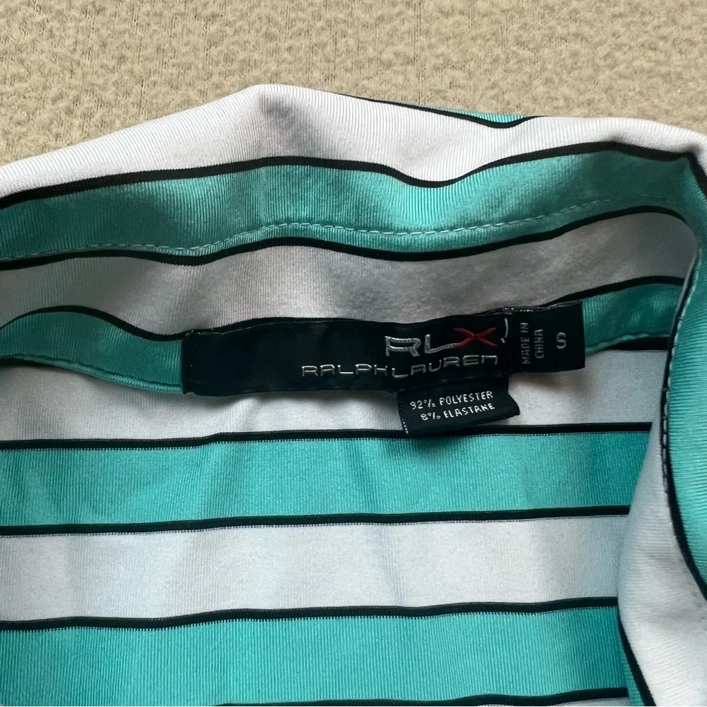 RLX Ralph Lauren Polo Shirt Mens Small Green White Striped Golf Performance - Picture 5 of 7